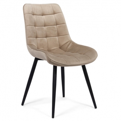 Scaun dining gri din boucle cu cadru negru fix BUC 281 Scaun living din catifea si cadrul metalic  BUC 206 bej