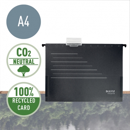 Dosar suspendabil Leitz Alpha Recycle, carton reciclat, A4, cu burduf, negru