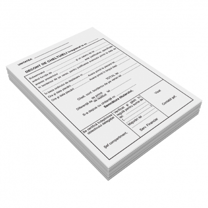 Monetar autocopiativ, A6, 50 file, 2 exemplare, 3 bucati/set Decont cheltuieli deplasare, A5, 50 file, fata-verso, 3 bucati/set