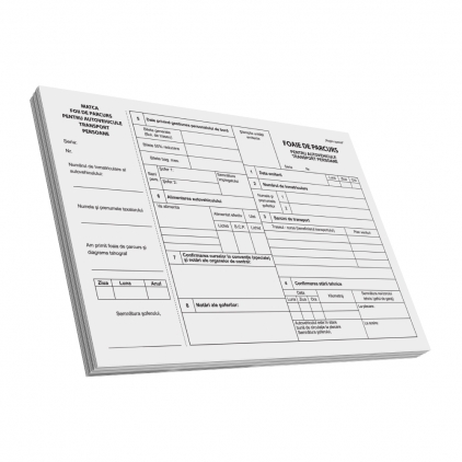 Monetar autocopiativ, A6, 50 file, 2 exemplare, 3 bucati/set Foaie parcurs transport persoane, A4,100 file, fata-verso, 3 bucati/set