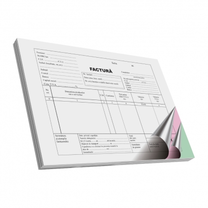 Registru intrare-iesire corespondenta, A4, C100, tipar fata-verso, 3 bucati/set Factura cu TVA, A5, 50 file, 3 exemplare, 3 bucati/set