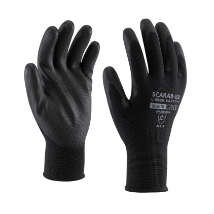Manusi nitril OEM CS319009, marimea 9 Manusi tricot poliester, imersate PU negru Scarab-Eco, marimea 10