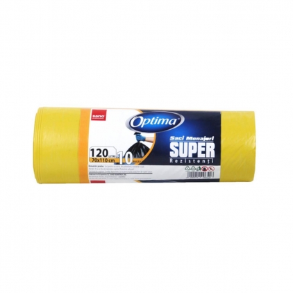 Saci menajeri, 240 litri, pliati, 10 bucati/set Saci menajeri LDPE, galbeni, 120L, 70x110 cm, 31 microni, 10 saci/rola