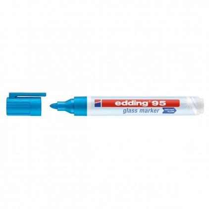 Marker permanent Edding 22 Ecoline, corp plastic, varf tesit 1-5 mm, rosu Marker Edding 95, suprafata sticla, varf rotund 1.5-3mm, albastru