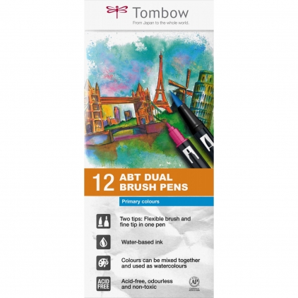 Marker Edding 8900 pentru retusuri mobilier lemn, arin Set 12 Marker Dual Brush Watercoloring Tombow ABT Primary Colours