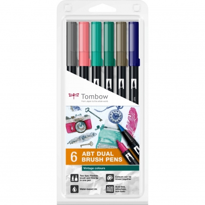 Kit Edding 8901, ceara pentru reparatii mobila, molid, blister Set 6 Marker Dual Brush Watercoloring Tombow ABT Vintage Colours