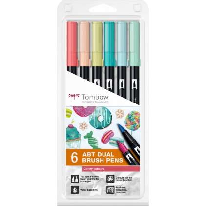 Marker Permanent Bullet Sharpie Fine Point Black Set 6 Marker Dual Brush Watercoloring Tombow ABT Candy Colours