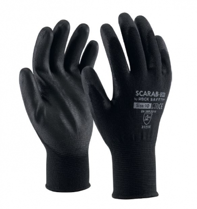 Manusi Ansell Barrier 02-100, marimea 9 Manusi tricot poliester imersate PU, negru, Scarab-Eco, marime 8