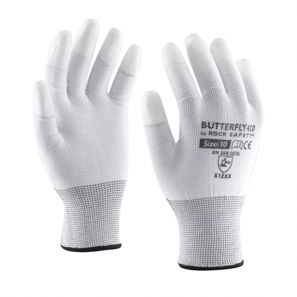 Manusi ESD dosul palmei marime 7 10 perechi/set Manusi Butterfly Eco, asamblare din poliester cu varf degetelor imersate PU, marimea 9/XL