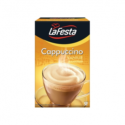 Cafea macinata decofeinizata Jacobs Kronung, 250 g Cappucino La Festa Vanilie, plicuri 10x12g