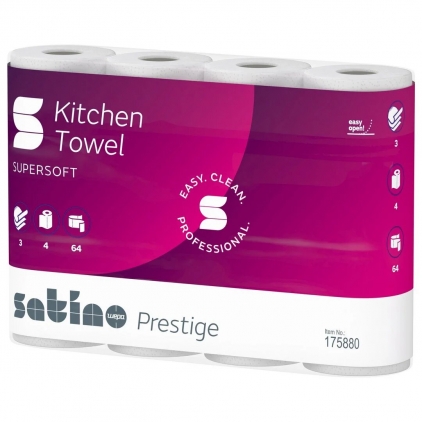 Rezerva hartie igienica Kimberly-Clark Hostess Bulk Pack, alba, 32 pachete/bax Prosop bucatarie Satino, 3 straturi, alb, 64 portii/rola, 4 role/set