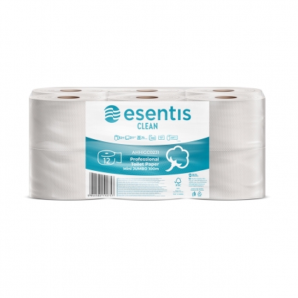 Rola prosop Racon, derulare centrala, alb, 1 strat, 20 cm x 320 m, 6 role/set Hartie igienica Esentis Clean alba 2 straturi, 500 portii, 100 m, 12 role/set