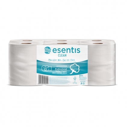 Rola prosop Racon, derulare centrala, alb, 1 strat, 20 cm x 320 m, 6 role/set Hartie igienica Midi Jumbo Esentis Clean, alba, 2 straturi, 150 m