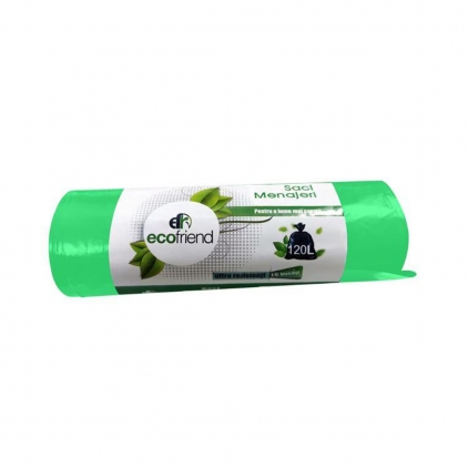 Saci menajeri HDPE, 30 l, verzi, 20 bucati/rola Saci menaj LDPE Ecofriend, verde, 120 litri, 10 bucati/rola 