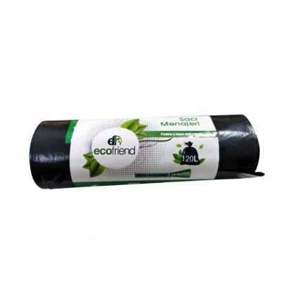 Saci menajeri HDPE, 30 l, verzi, 20 bucati/rola Saci menaj LDPE Ecofriend, negru, 120 litri, 10 bucati/rola 