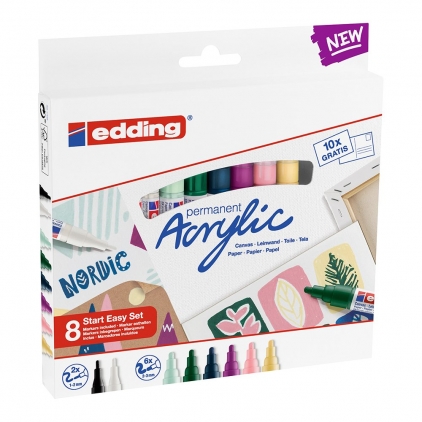 Set 12 rezerve stilou, blister, albastru standard Set creativ Edding, markere acrilice, 8 bucati/set