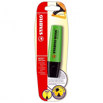 Set 12 rezerve stilou, blister, albastru standard Textmarker Stabilo Boss Original, verde, blister