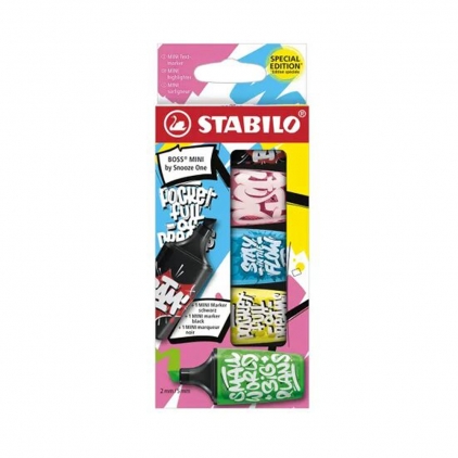 Set marker permanent Papermate, Sharpie, 5 culori, cosmic Textmarker Stabilo Boss mini by Snooze One, 5 culori / set, negru, roz, albastru, galben, verde, etui, carton