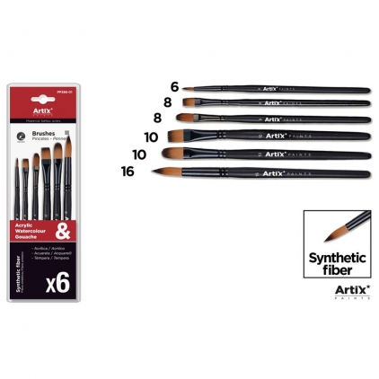 Markere varf dublu, Nassau Fine Art, 12 culori/set Set 6 pensule Main Paper, numarul 6, 8, 10, 16