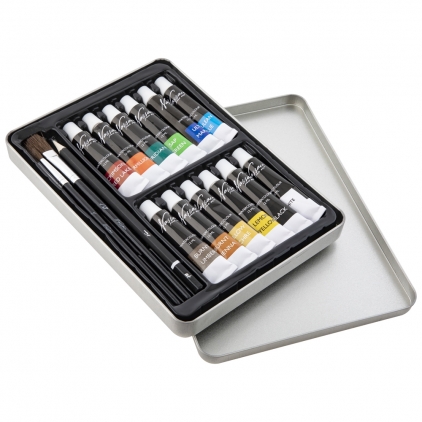 Set 6 tempera pastel Morocolor Primo, 300ml Set 16 piese Creative Craft, culori acuarela in cutie de metal