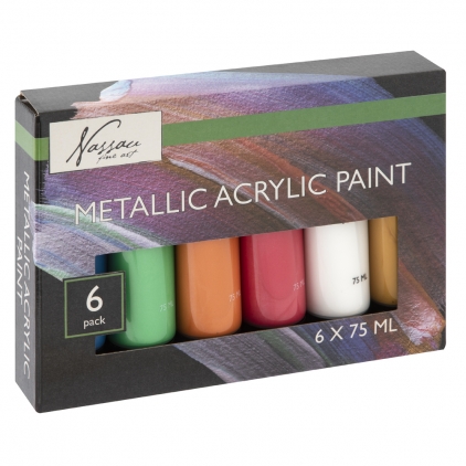 Tempera metalizata Morocolor Primo 300 ml rosu Set culori metalice acrilice Creative Craft, 6 culori, 75 ml