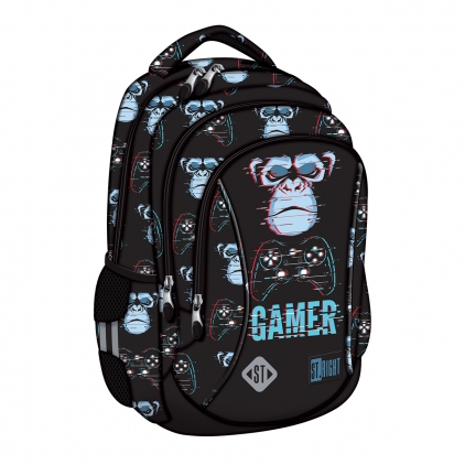 Rucsac Gorjuss 19x32x10 cm, cu set pinuri accesorii Ghiozdan BP26 ST Right Blue Gamer 3 compartimente, 39x27x17 cm