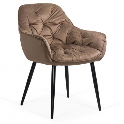 Scaun living din catifea cu picioare metalice BUC 210 gri Scaun de dining catifea maro confortabil si elegant cu picioare metalice BUC 257