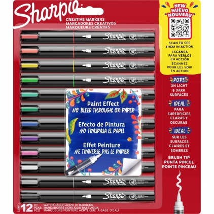Marker Edding 8900 pentru retusuri mobilier lemn, arin Set 12 Markere Creativ Brush Sharpie Creative Acrylic Paint Water Based Assorted Colors