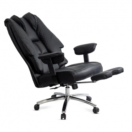 Scaun de gaming ergonomic cu suport de picioare OFF 424 alb Scaun directorial negru din piele ecologica cu brate reglabile si sezut cu arcuri OFF 421