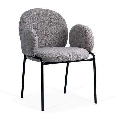 Scaun dining gri din boucle cu cadru negru fix BUC 281