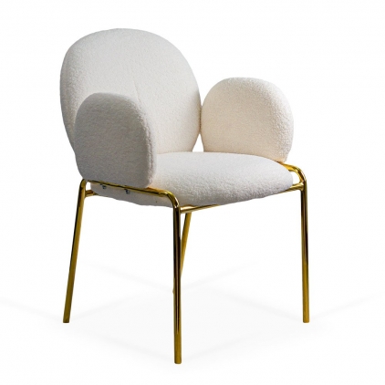 Scaun dining maro din catifea elegant si confortabil cu picioare stabile BUC 258 Scaun dining crem cu tapiterie boucle si cadru metalic auriu BUC 282