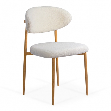 Scaun living din catifea cu cadru metalic BUC 210 bej Scaun dining crem din material boucle cu cadru metalic cu aspect lemnos BUC 283