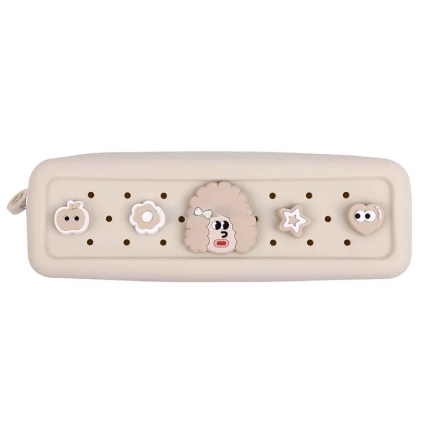 Etui Piele Parker Basic Khaki - 2 piese Etui Combo Silicon Cu Charms Acvila SquishyCase Colorjoy Crem