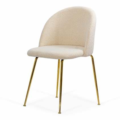 Scaun dining din catifea BUC 257 bej Scaun living bej din material boucle cu cadru metalic si dopuri pentru protectie BUC 284
