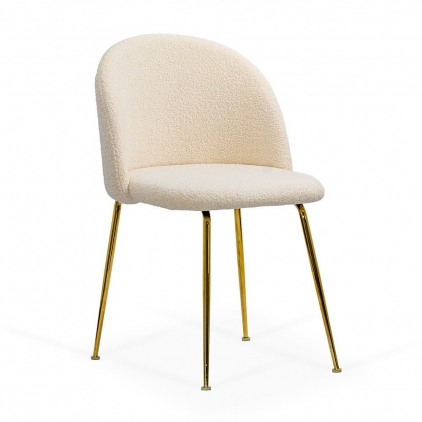 Scaun dining din catifea BUC 257 bej Scaun living bej din material boucle cu cadru metalic si dopuri pentru protectie BUC 284