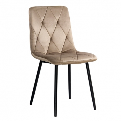 Scaun dining gri din boucle cu cadru negru fix BUC 281 Scaun living din catifea cu cadru metalic BUC 210 bej