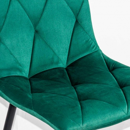 Scaun dining gri din boucle cu cadru negru fix BUC 281 Scaun living din catifea cu cadru negru BUC 210 verde