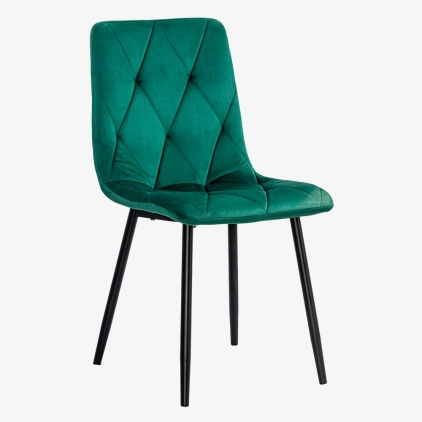 Scaun dining gri din boucle cu cadru negru fix BUC 281 Scaun living din catifea cu cadru negru BUC 210 verde