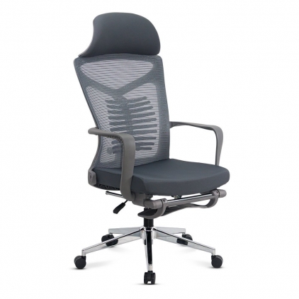 Scaun de birou din mesh cu tetiera si suport picioare OFF 430 gri Scaun ergonomic din mesh cu suport lombar SYYT 9502 gri