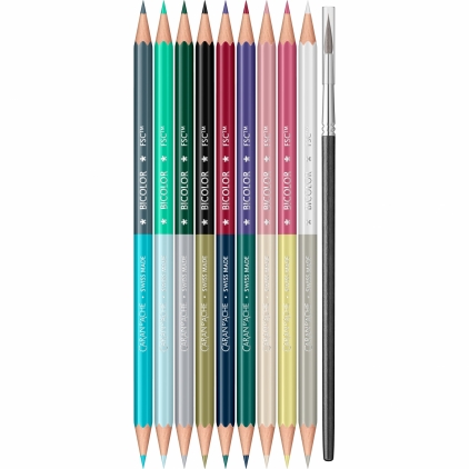 Creion Colorat Tombow Irojiten Hydrangea Blue - DL8 Set 9 Creioane Bicolore Acuarelabile + Pensula Caran dAche Bicolor Alpine Frost